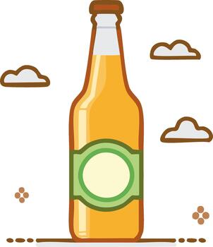Amber Beer Bottle with Clouds and Blank Label for Design Element vector