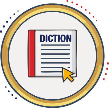 Diction Concept Open Book with Title, Mouse Pointer Inside Decorative Gold Frame vector