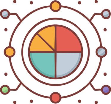 Colorful Infographic Pie Chart with Connecting Data Points and Circles vector