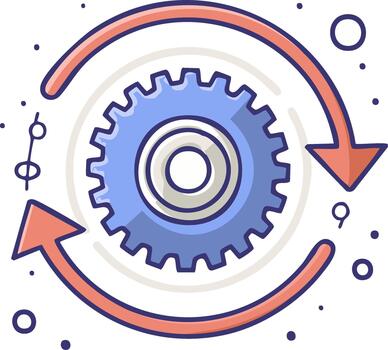 azul engranaje y flechas en un bucle ciclo ilustrando continuo proceso y flujo de trabajo vector