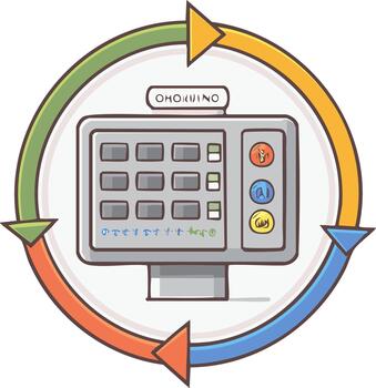 Creative Process Device with Symbols and Arrows Forming a Cycle, Demonstrating Iteration and Continuous Improvement vector