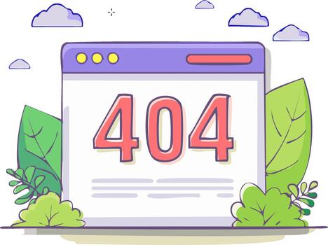 linda dibujos animados 404 error página no encontró concepto con un navegador ventana y naturaleza elementos vector