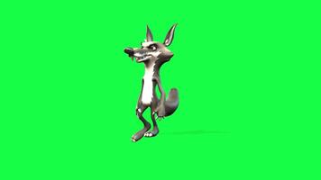 tecknad serie Varg stag självsäkert mot en vibrerande grön skärm bakgrund, perfekt för animering och karaktär design projekt, tillsats en lekfull Rör video
