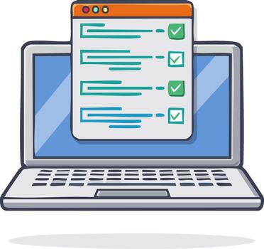Laptop computer displaying a completed online checklist or survey form web browser window vector