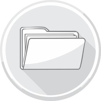 gris contorno abierto carpeta icono con documentos plano diseño largo sombra estilo circulo gráfico vector