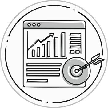 mano dibujado negocio analítica tablero con crecimiento gráfico y márketing objetivo icono vector