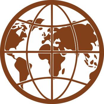 sencillo marrón globo icono con un estilizado mundo mapa y cuadrícula de longitud y latitud líneas vector