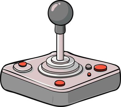 ilustrativo retro juego consola palanca de mando con redondo parte superior y rojo botones, un símbolo de clásico arcada y 8 poco era juego de azar vector