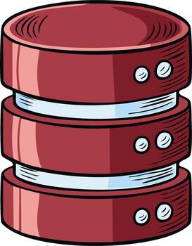 estilizado ilustración de un tres niveles granate base de datos servidor con azul acento líneas y indicador luces vector