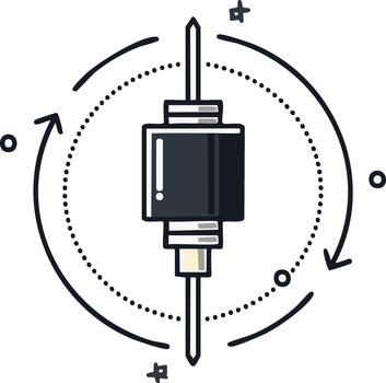 estilizado ilustración de un perforar poco mecanismo con circular flechas y punteado línea indicando rotación o proceso vector