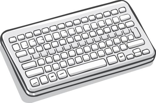 dibujado a mano ilustración de un moderno, departamento, inalámbrico computadora teclado con redondeado bordes y un sencillo sombra vector