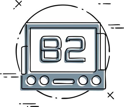 Retro radio with digital display showing the number 82 stylized drawing vector