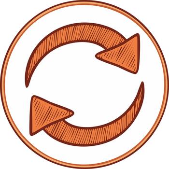 Hand-drawn circular arrows in an orange color scheme, inside a circle vector