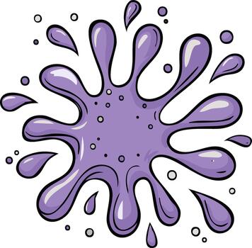 resumen dibujos animados púrpura chapoteo con gotas y gotas, derramar líquido gráfico vector
