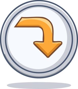 Curved Yellow Arrow Symbol Pointing Downward Inside a Circular Border vector