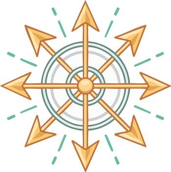 Brújula Rosa con flechas señalando en múltiple direcciones y verde guión marcas vector