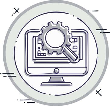 Software Development, System Settings, and Online Data Search on Computer Screen Icon vector
