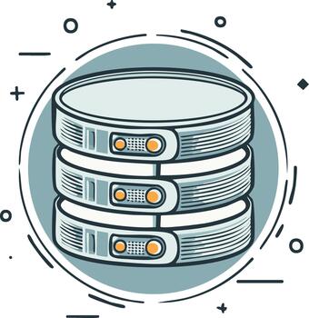 Illustration of a stylized data server hardware with abstract decorative elements in a circle vector