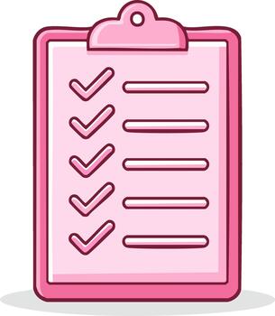 Pink Clipboard with Checkmarks and Lines Depicts Completed Tasks and List Items vector