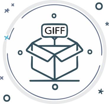 Open box icon with digital file format text representing data transfer and content processing vector
