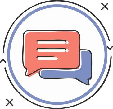 Chat bubbles icon inside a circle with arrows and a cross mark vector