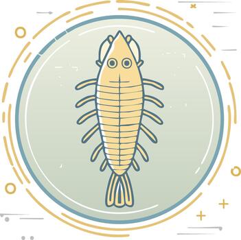 Stylized Shrimp Illustration in a Circular Frame with Decorative Elements vector