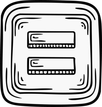 Hand drawn doodle illustration of parallel data storage slots or computer memory modules vector