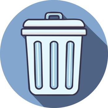 Garbage bin icon with long shadow in flat design style for waste management and deletion vector