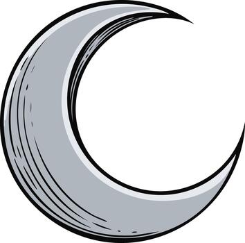 illustration of a crescent moon in a stylized silver color with textured surface vector