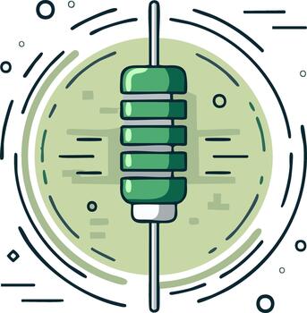 Illustration of a green resistor component with abstract circular design and electronic elements vector