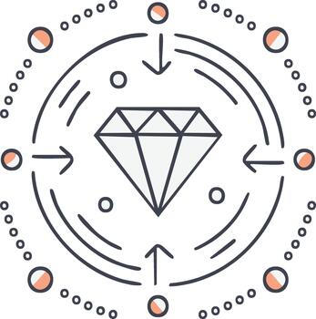Centralized core value concept icon with a diamond and inward arrows representing focus and quality vector
