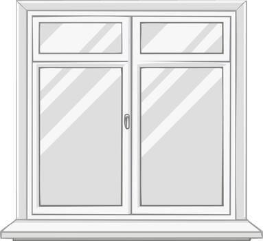 Illustration of double hung window with window sill and transparent glass panes, view of closed window vector
