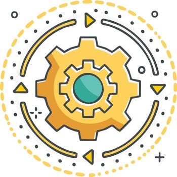 Gear mechanism rotation concept with arrows and dotted circle emphasizing ongoing process and workflow dynamics for efficient project management vector