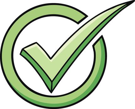 Bright Green Check Mark Icon in a Circle Representing Approval Success and Completion vector