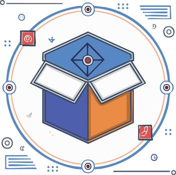 Stylized Open Box with Digital Data Lines and Global Network Connection Points vector