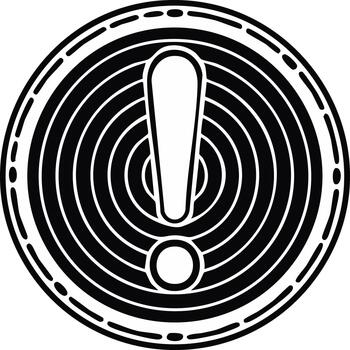 Stylized exclamation mark symbol within concentric circles and dotted border vector