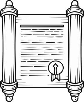 antiguo Desplazarse con sello, dibujado a mano ilustración. pergamino documento con texto, cinta, y emblema. manuscrito diseño elemento vector