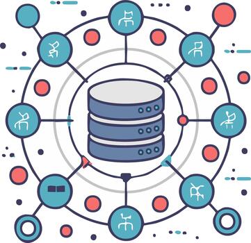 illustration of a central database server connected to a user network system vector
