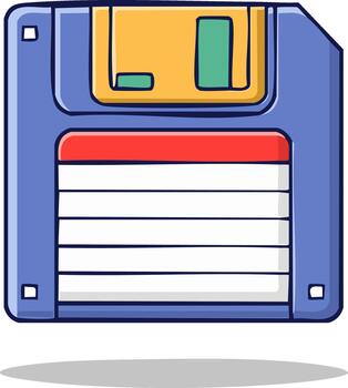 retro flexible disco ilustración con un azul caja y amarillo etiqueta representando datos almacenamiento vector