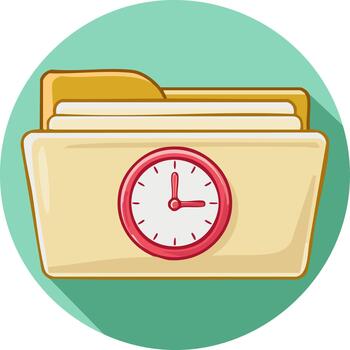 dibujos animados ilustración de documento carpeta con reloj icono representando oportuno terminación vector