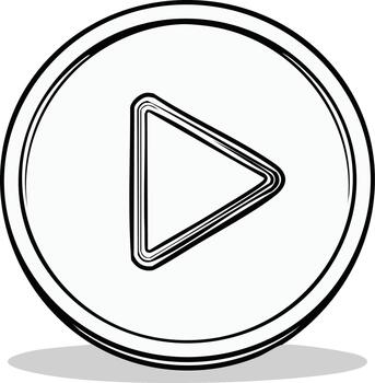 negro y blanco jugar botón símbolo con un circular contorno y grueso líneas vector