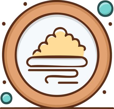 Abstract symbol representing a mound of fluffy material within a circular frame with swirling lines vector