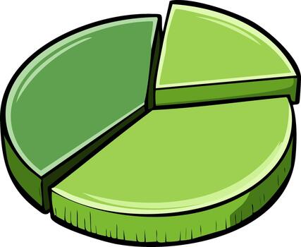 Green 3D pie chart illustration with three segments for business data or environmental statistics vector