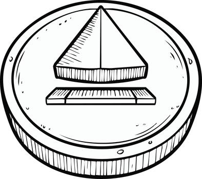 Doodle illustration of coin featuring a triangle above a series of parallel lines vector