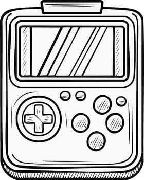 Mano juego de azar consola contorno icono. móvil juego controlador garabatear. retro entretenimiento ilustración vector
