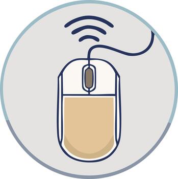 Wired computer mouse with wireless signal icon for digital technology and internet connectivity vector