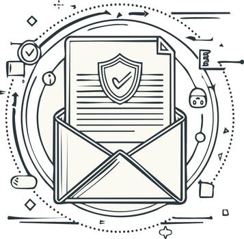 Secure Email Document with Verification Shield and Data Protection Icons vector