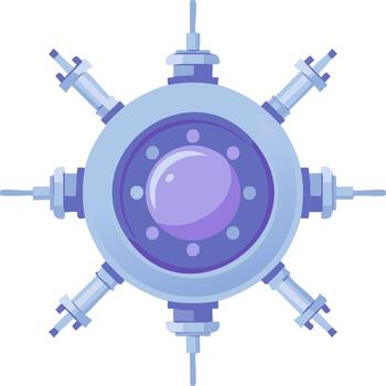 Abstract futuristic device with glowing orb and multiple scientific connectors vector