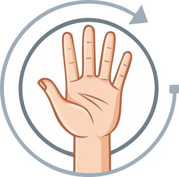 Open palm hand inside circular arrows and symbol signifying progress or direction vector
