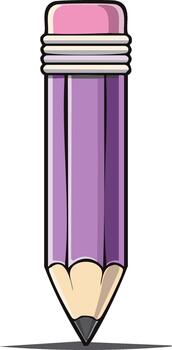 A purple pencil with a pink eraser and a sharp graphite tip casting a shadow vector